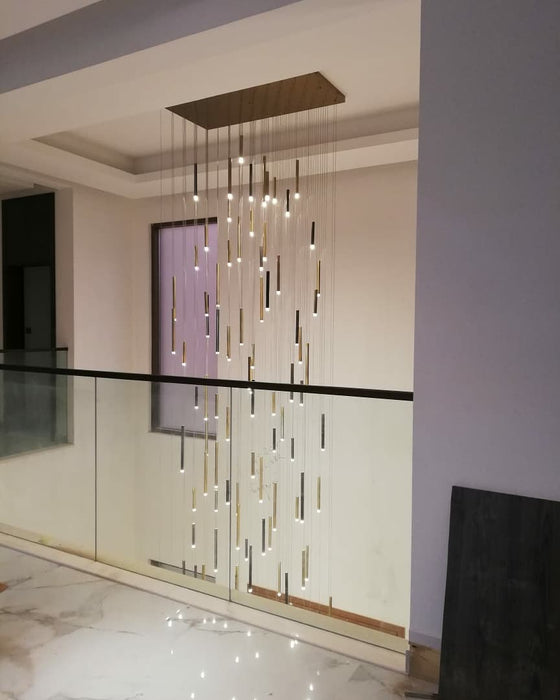 Bellini Square Tri-Tone Tubular Pendant Light Chandelier