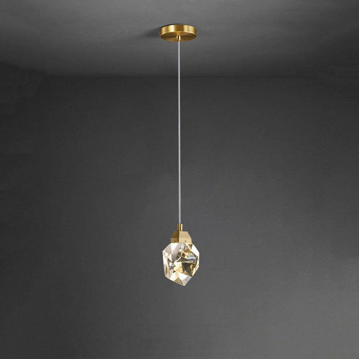Faceted Crystal Masonry  Pendant Light, Brass